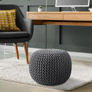 Casafield Round Pouf Ottoman, Dark Gray - 20" Diameter x 14.5" High Cotton Knit Foot Stool - Boho Floor Pouffe for Living Room, Bedroom, Home Office by CozyNest Decor