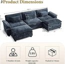 URRED Modular Sectional Sofa Comfy Cloud Couch, Modern Chenille Sofa Sleeper Deep Seat Couches with Ottoman/Pillows for Living Room (Blue, 117'' - U Shape) by CozyNest Decor
