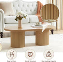 Oval Fluted Coffee Table, Farmhouse Wood Coffee Table Mid Century Modern Center Table Boho Living Room Tables for Living Room Office (Natural, 19.69" D x 39.38" W x 13.78" H) by CozyNest Decor