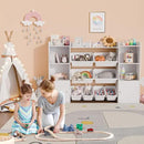 Xilingol Kids Toy Storage Organizer W/8 Removable Toy Bins, 4-Tier Toy Organizers W/6 Storage Cubbies, Kid Bookshelf and Toy Storage for Playroom, Bedroom, Kids Room, Classroom by CozyNest Decor
