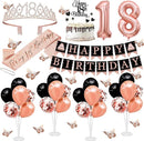 18th Birthday Decorations for Girls Women - 56pcs Rose Gold Happy 18th Banner, 18th Birthday Crown Sash, Cake Topper, Number 40 balloons, 3D Butterflies, 4 Balloon Stands kits by TinyTreasures Baby Boutique