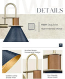 Industrial Wall Sconces Set of Two, HWH Indoor Wall Sconce 1-Light Barn Vanity Light, Gooseneck Wall Lamp for Bathroom Bedroom Bedside Kitchen, Hammered Metal Shade, Navy Blue Finish, 5HZG74B-2 BL+BG by CozyNest Decor