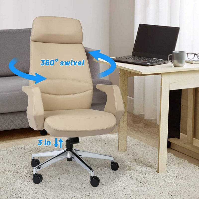 Executive Office Chair Ergonomic Leather High Back Heavy Duty Chair Padded Armrests Lumbar Support Lock Position