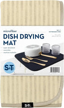 S&T INC. Dish Drying Mat, 16” x 18”, Absorbent Microfiber Kitchen Counter Mat, Dish Drying Pad for Dishes, Utensils, Pots and Pans, Large, Cream Distressed Lines by CozyNest Decor