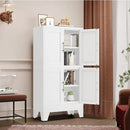 47.25" Metal Pantry Cabinet, Storage Cabinets with 4 Door and 2 Adjustable Shelves, White Bathroom Cabinet, Freestanding Cupboard for Kitchen Dining Living Room Bathroom by CozyNest Decor