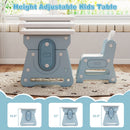 Height Adjustable Kids Table and Chair Set with Tiltable Whiteboard and Concave Shelf