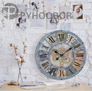 Unique Moving Gear Large Wall Clock - Battery Powered. Retro Industrial Steampunk Country Farmhouse Decor for The Living Room Kitchen Bars cafes and Offices (Blue/Metal/Round) by CozyNest Decor