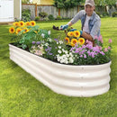 Galvanized Raised Garden Bed - 8×2×1ft Planter Raised Beds for Gardening | Oval Metal Garden Planter Box with Safety Edging and Bracing Rods for Vegetables Fruits and Flowers (White) by GreenHaven Gardens