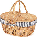 Happypicnic Wicker Picnic Basket with Handle, 15" Large Empty Picnic Basket with Lid & Removable Liner, Vintage Hand Woven Basket for Picnics, Camping, Veg Picking, Mother'S Day, Thanksgiving (Stripe) by GreenHaven Gardens