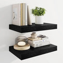 Marsmiles 16" Floating Shelves for Wall, Wooden Shelves with Invisible Brackets Set of 2, Rustic Farmhouse Wall Mounted Shelf for Kitchen Bathroom Living Room Study, Black by CozyNest Decor