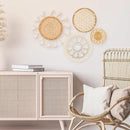 Boho Wall Basket Decor Set of 4 - Flat Woven Basket Wall Hanging Decor,Round Tassels White Macrame Tapestry Wall Decor Art,Handmade Rattan Wicker Seagrass Home Wall Baskets Decor(Wooden Beads Style) by CozyNest Decor