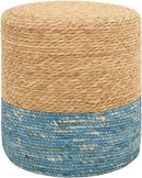 16'' Round Ottoman Natural Seagrass Braided Poof Hand Weaving Round Ottomans Boho Footrest Stool for Home Living Room Bedroom Patio(Natural&Blue) by CozyNest Decor