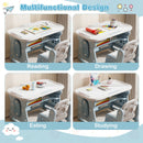 Height Adjustable Kids Table and Chair Set with Tiltable Whiteboard and Concave Shelf
