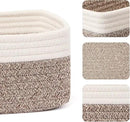 Small Storage Baskets for Organizing | Closet Organizer Bins | Shelf Toy Basket | Woven Rope Baskets | Cube Decorative Box | Shallow Basket | 11.5x7.5x4.7” | 4 Packs White Brown by CozyNest Decor