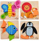 MAGIFIRE Toddler Puzzles Wooden Set of 4-4-Pack Multicolor Wood Animal Shapes with Storage Bag & Giftable Box - Wooden Puzzles for Toddlers 1-3 - Shape Recognition & Fine Motor Skills by TinyTreasures Baby Boutique