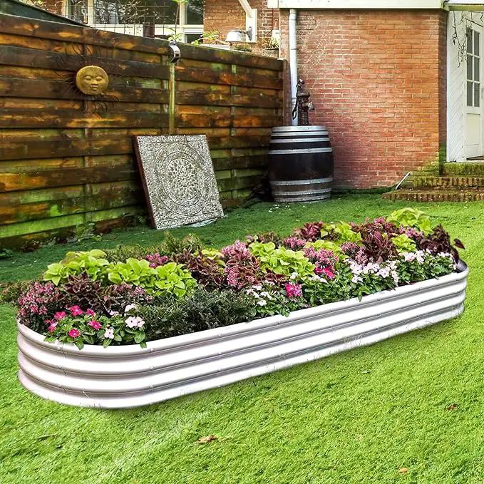 Land Guard 8ft Galvanized Raised Garden Bed Kit, Raised Garden Boxes Outdoor, Oval Metal Raised Garden Beds for Vegetables, Silver,108 Gallon Capacity(with 10 Connecting rods), photo 6 of 6