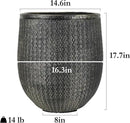 Worth Garden Large Round Planter – 14.5" Dia x 17.5" H Lightweight Magnesium Oxide Cement Plant Pot with Texture – Raised Pattern Concrete Look – Drainage Hole – Indoor & Outdoor Use - Black Gold by CozyNest Decor