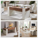 OKD 48" Modern Farmhouse Coffee Table, Wooden Living Room Table with Hidden Storage Drawer, Rustic Rectangular Center Tables with Wood Thick Design for Living Room, Office, Antique White by CozyNest Decor