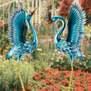 Natelf Garden Crane Statues for Outdoor, Blue Heron Decoy Courtyard Sculptures, Standing Metal Bird Yard Art for Patio Pond Backyard Decor(Set of 2) by GreenHaven Gardens
