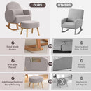 Nursery Rocking Chair with Ottoman, Upholstered Glider Rocker with High Backrest and Side Pocket, Rocking Accent Armchair with Solid Wood Legs for Nursery, Living Room, Bedroom Light Grey by TinyTreasures Baby Boutique