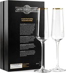 Gold Rim Champagne Gift Glasses | Set of 2 | Crystal Square Toasting Flutes for Bride and Groom, Wedding, Anniversary, Birthday | Elegant Long Stemmed Glassware for Sparkling Wine, Prosecco by CozyNest Decor