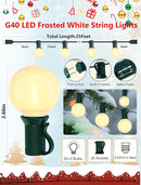 25Ft Outdoor Christmas Lights, Dimmable G40 LED Patio String Lights with 27 Frosted White Globe Bulbs, Green Wire Outdoor Christmas Decorations Lights Waterproof for Wedding Party Porch Backyard by TinyTreasures Baby Boutique