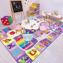 Kids Rugs for Playroom Bedroom Classroom Nursery, Non-Slip and Washable Rugs for Children Toddlers Girls, Educational and Fun Rug Carpets with ABC Alphabet Animals Shapes, 7x10, Purple by CozyNest Decor