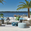 LVTXIII Inflatable Stool Ottoman Footrest with Handle, All Weather Foot Rest, Indoor or Outdoor Use for Home Patio Garden and Camping, D21 x H9, Swaying Palms Blue by CozyNest Decor