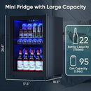 2.5 Cu.Ft Wine Fridge, Mini Fridge With Glass Door, Wine Cooler Refrigerator, Beverage Drink Beer Cooler, Adjustable Shelves & Digital Temperature Display, 22 Bottle 95 Can by CozyNest Decor