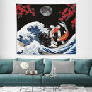 Houselerax Japanese Koi Fish Tapestry, Yin Yang Big Wave Red Cherry Blossom Tapestries Wall Hanging for Bedroom Living Room Office Decor 60"x50" by CozyNest Decor
