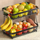 2 Tier Fruit Basket for Kitchen Counter with 2 Mobile Banana Hangers, 2025 Pro Detachable Metal Fruit Bowl with Wooden Handle, Fruit Holder for Bread Snack Veggies with Protective Mats by CozyNest Decor