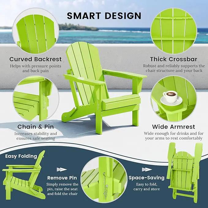 Westin Outdoors Laguna WO Home Furniture Adirondack Chair 2 PCS Set Outdoor Folding Patio Chair for Bon Fire Pit Garden Lawn Backyard Lounging Relaxing (Lime Green), photo 7 of 9