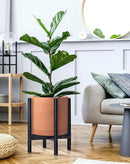 D'vine Dev Terracotta Planter with Ebony Stand - 12 Inch Modern Round Flower Pot with Wood Planter Holder, Terracotta, 55-B-H-5 by CozyNest Decor