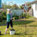 Garden Wind Spinner,Flower Wind Spinner,Outdoor Metal Wind Sculpture & Spinner Large 23 inch Dia 84 inch Height Kinetic Windmill for Garden Yard by CozyNest Decor