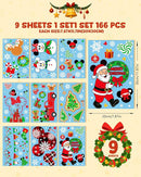 Christmas Window Clings - 9 Sheets 166 Pcs Cute Xmas Decorations for Winter Holiday Home Party, Santa Snowman Tree Snowflake Gingerbread Stickers for Glass, Double-Sided Static Window Decals by CozyNest Decor