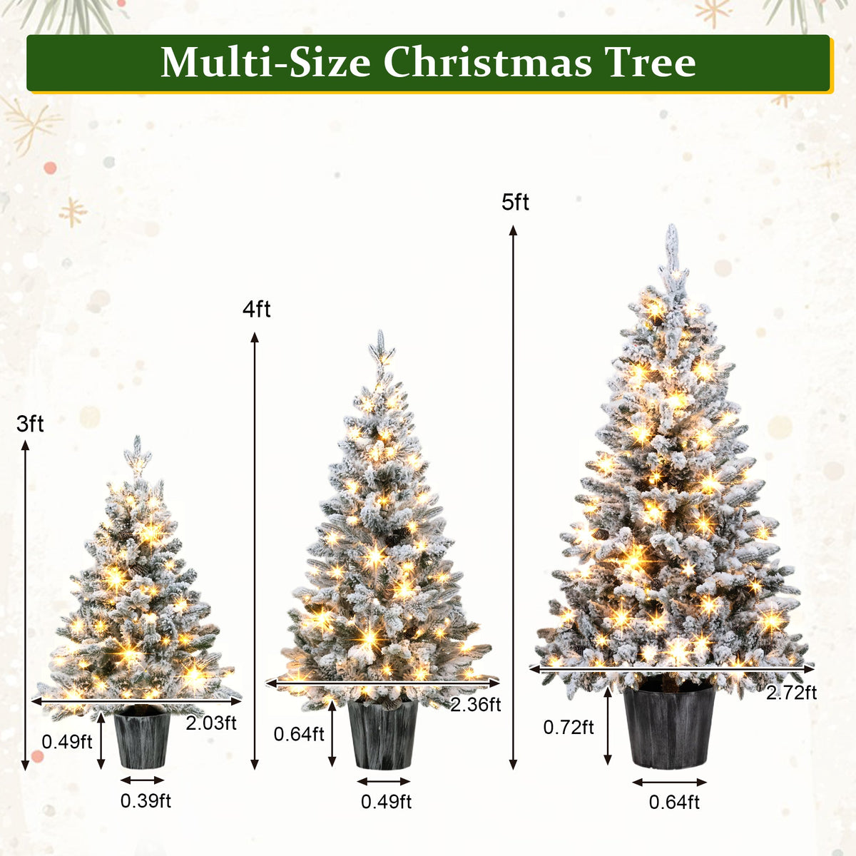 3-Piece Flocked Pre-Lit Christmas Tree Set, photo 7 of 10