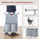 Tajsoon Laundry Sorter with Hanging Bar, 3 Section Rolling Laundry Hamper with Heavy Duty Lockable Wheels, Laundry Basket with Hanging Rack for Bedroom, 3 Gray by CozyNest Decor