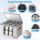 2-Layer Coffee Mug Storage Box with Dividers, Cup Storage Organizer with Zipper Lid and Handles, Stackable China Storage Containers Service for 24 Mugs, Cups and Glasses, Light Grey by CozyNest Decor