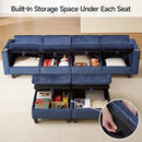 110" Modular Sectional Sofa, Convertible Sleeper Sofa Couch Bed with Adjustable Backrest, U-Shaped Chenille Cloud Couch with Ottoman Storage, Deep Seat Couches for Living Room,Blue by CozyNest Decor
