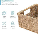 Large Natural Wicker Basket Rectangular with Wooden Handles, Seagrass Storage for Organizing, Shelves 15.5 x 10.6 x 5.5 inches by CozyNest Decor