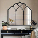 Window Mirror Pane, Black Metal Frame, Cathedral Arched Wall Mirrors Decorative Over Fireplace Mantel, Farmhouse Decorations for Dining Living Room Hallway Entryway by CozyNest Decor