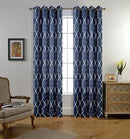MIUCO Moroccan Embroidered Semi-Sheer Curtains Faux Linen Grommet Window Panels for Doors 52 x 95 Inch 2 Panels, Navy Blue by CozyNest Decor