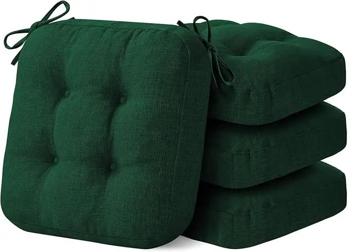 Chair Cushions for Dining Chairs, Dining Chair Cushions, Tufted Indoor Chair Pads with Ties & Non Slip Backing, Seat Cushions for Kitchen Chairs 16.5” x 16.5” x 3.5”, Set of 4, Green