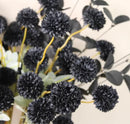 RyddeligHome Black Artificial Flowers for Centerpieces Bulk 10 Long Stems /50 Small Faux Silk Mum Balls + Black Eucalyptus Stems 2 Branches, Fall Boho Halloween Home Decor Indoor, Gothic Flowers by CozyNest Decor