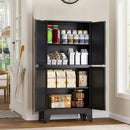 47.25" Metal Storage Cabinet, Black Kitchen Food Storage with 4 Door and 2 Adjustable Shelves, Freestanding Bathroom Cabinet, Pantry for Kitchen Dinning Room, Cupboard by CozyNest Decor