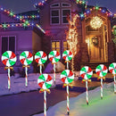 10 Packs Christmas Pathway Lollipop Lights with Bow Tie Solar Powered Outdoor Waterproof Xmas Candy Cane Path Landscape Decorative Stake Lights 2 Solar Panel + 10 Lights by GreenHaven Gardens