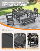 HDPE Outdoor Dining Set of 6, Patio Dining Table Set with 4 Chairs and 1 Bench, 6 Pieces HDPE Dining Set with Umbrella Hole, Outdoor Furniture Sets for Deck, Poolside, Garden, Obsidian by CozyNest Decor