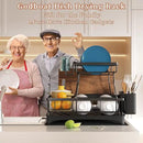 Godboat Dish Drying Rack, 2-Tier Dish Rack with Auto-Drain & Mat, Dish Racks for Kitchen Counter, Dish Drainer with Knife, Fork & Cup Rack, Gifts for Women, Mothers Day, Cool Stuff & Kitchen Gadgets by CozyNest Decor