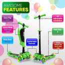 Hurtle 3-Wheeled Scooter for Kids - Wheel LED Lights, Adjustable Lean-to-Steer Handlebar, and Foldable Seat - Sit or Stand Ride with Brake for Boys and Girls Ages 1-14 Years Old by TinyTreasures Baby Boutique