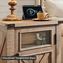 JXQTLINGMU Farmhouse End Table with Charging Station, 18'' Rustic Nightstand with Barn Door & Adjustable Shelf, Wooden Sofa Side Table with 3-Tier Storage for Living Room, Bedroom, Warm Brown by CozyNest Decor